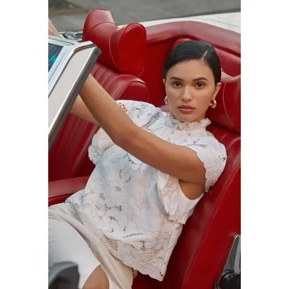 Anthropologie The Lainie High-Neck Lace Cutwork Blouse L NWT - Picture 5 of 9